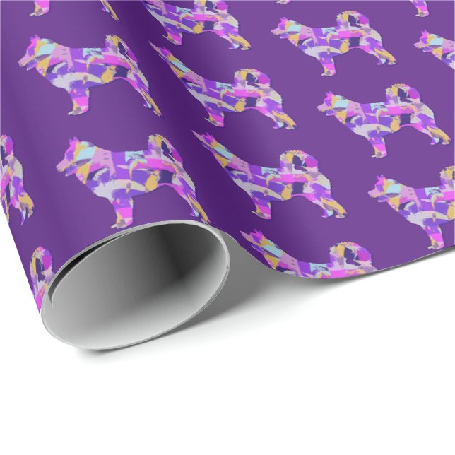 Papier Cadeau Chien sibérien Husky Silhouette couleur violet vio (Coin rond)