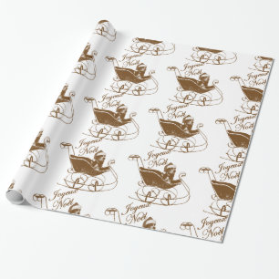 Papier Cadeau Chien Sleigh X'mas de Joyeux Noel Basset Hound de