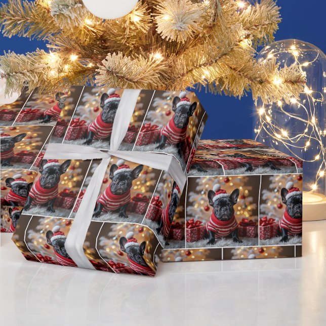 Papier Cadeau Chien-taureau français de Noël à la fourrure (Vacances)