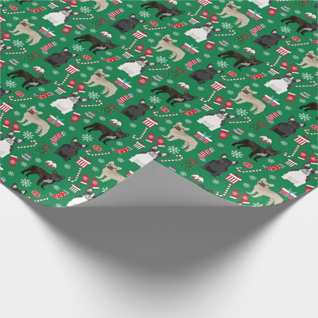 Papier Cadeau Chien-taureau français Mélanges de Noël (Coin)