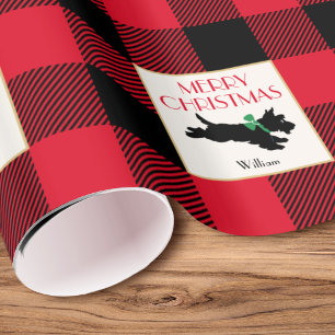 Papier Cadeau Chien traditionnel écossais de Noël Personnalisé R