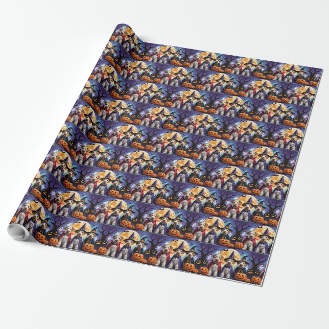 Papier Cadeau Chiens Airedale Terrier Citrouille Halloween Funny (Déroulé)