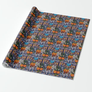 Papier Cadeau Chiens Boxers demandant des friandises pour Hallow