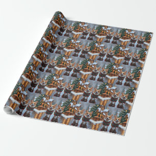 Papier Cadeau Chiens Corgi Noël Neige Fêtes
