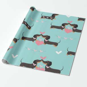 Papier Cadeau Chiens Dachshund dans l'amour et le coeur sans cou