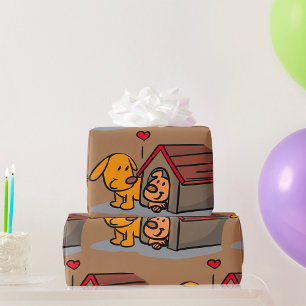 Papier Cadeau Chiens Dans Une Maison De Chien Enveloppant Du Pap