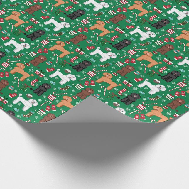 Papier Cadeau Chiens de caniche couleurs mixtes de Noël (Coin)