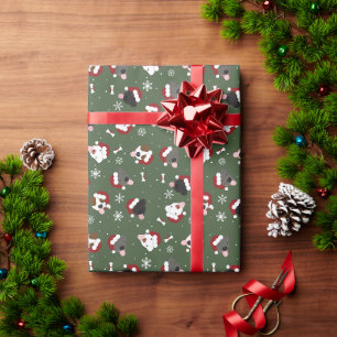 Papier Cadeau Chiens de Noël sur Vert