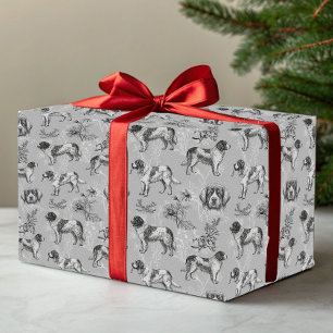 Papier Cadeau Chiens de Terre-Neuve Landseer Toile Florale Vinta