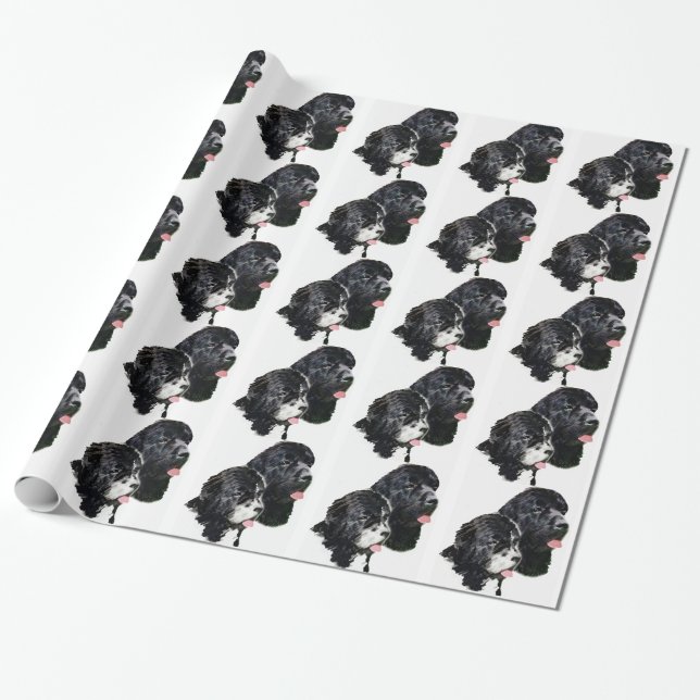 Papier Cadeau Chiens de Terre-Neuve noirs et blancs (Déroulé)