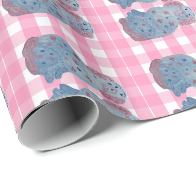 Papier Cadeau Chiens du Staffordshire rose et bleu (Coin rond)