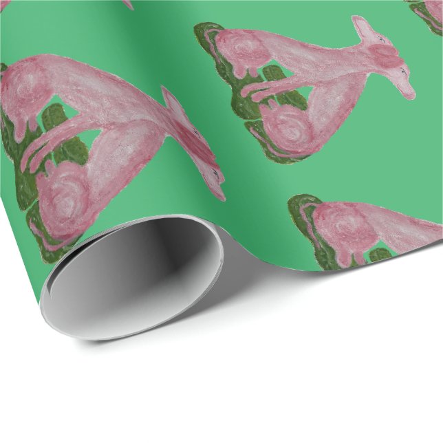 Papier Cadeau Chiens du Staffordshire rose vert (Coin rond)