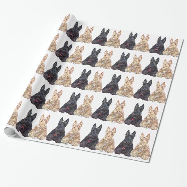 Papier Cadeau Chiens écossais à roue et noirs (Déroulé)