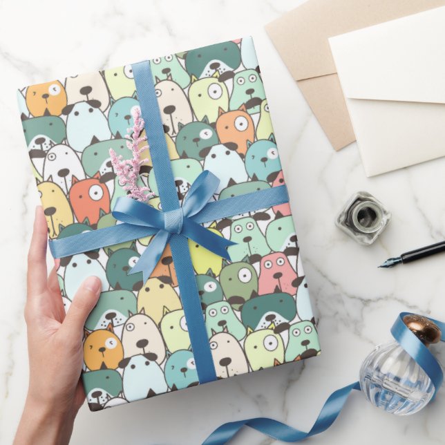 Papier Cadeau Chiens Empilés Vert Menthe (Cadeaux)
