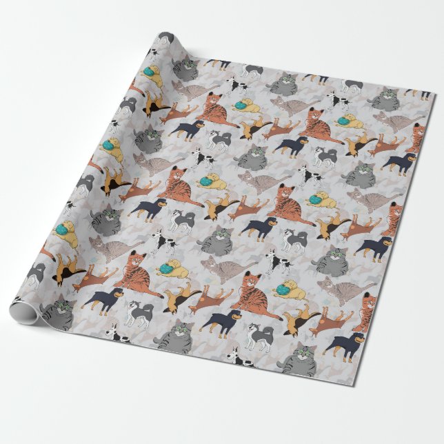 Papier Cadeau Chiens Et Chats Cutes Design Motif (Déroulé)