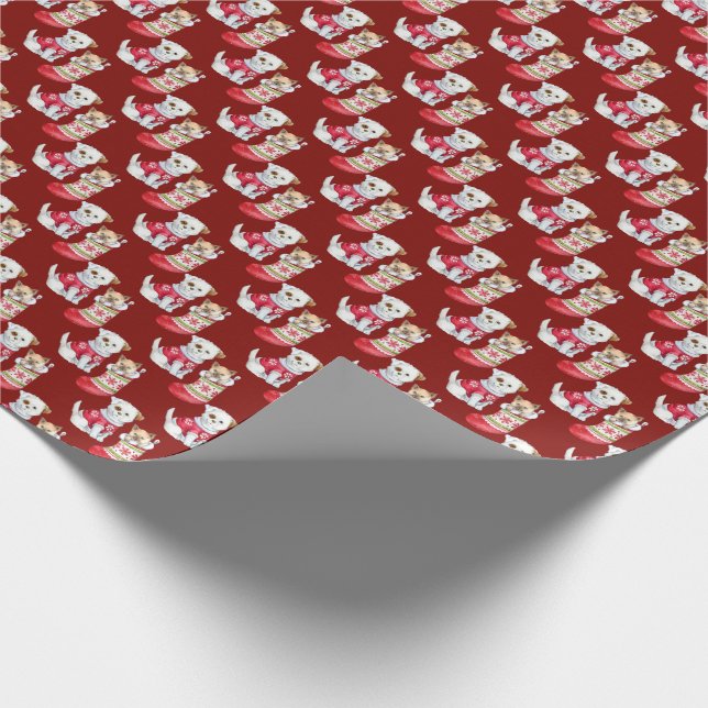 Papier Cadeau Chiens et chats de Noël (Coin)