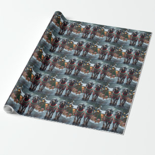 Papier Cadeau Chiens Griffon à poil dur de Noël enneigés