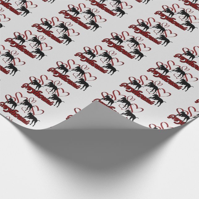 Papier Cadeau Chiens Gris Et Coeurs Rouges    (Coin)