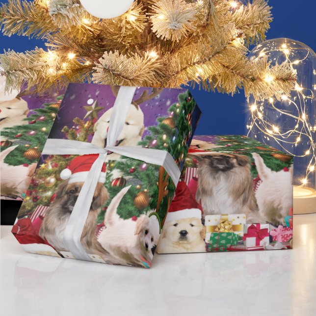 Papier Cadeau Chiens Joyeux Noël Lumière (Vacances)