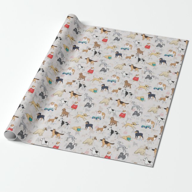 Papier Cadeau Chiens mignons Design Motif Blanc (Déroulé)