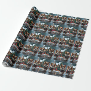 Papier Cadeau Chiens Papillon Noël Neige Fêtes