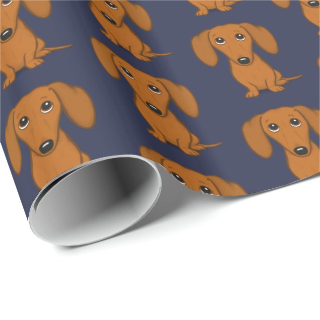 Papier Cadeau Chiens rouges mignons de saucisse du motif | de (Coin rond)