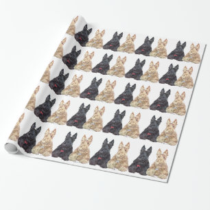 Papier Cadeau Chiens Scottie Wheat et Noirs