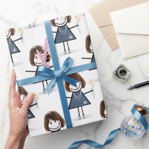 Papier Cadeau Chiffre À Bâtons Fille Avec Marguerites