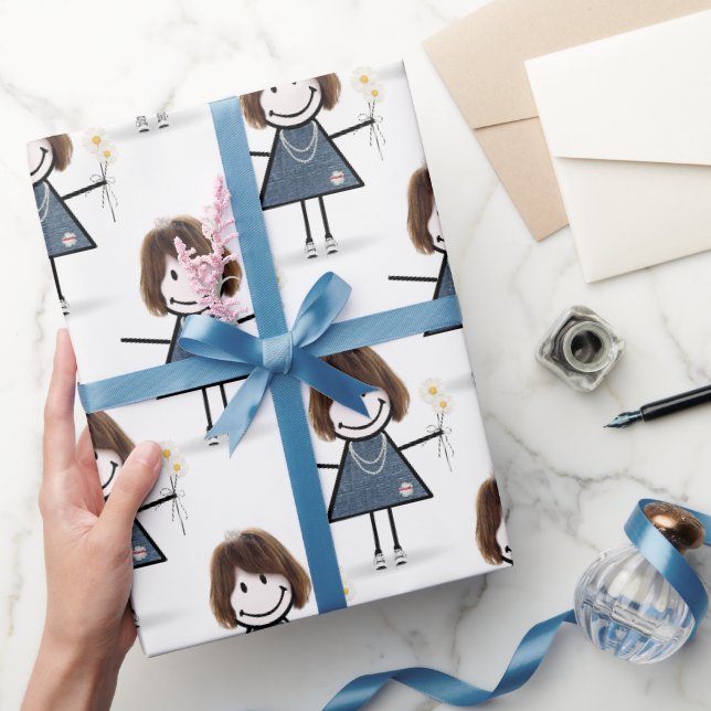 Papier Cadeau Chiffre À Bâtons Fille Avec Marguerites (Cadeaux)