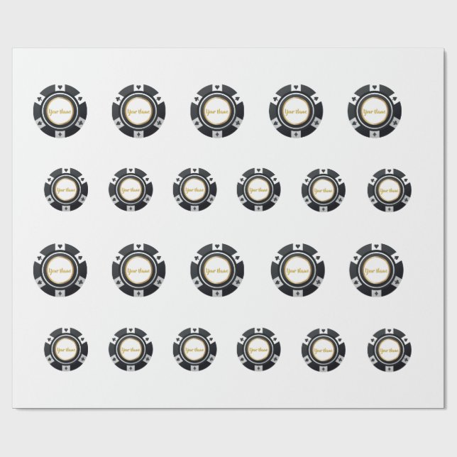 Papier Cadeau Chiffres de poker personnalisables noir blanc or m (Plat)