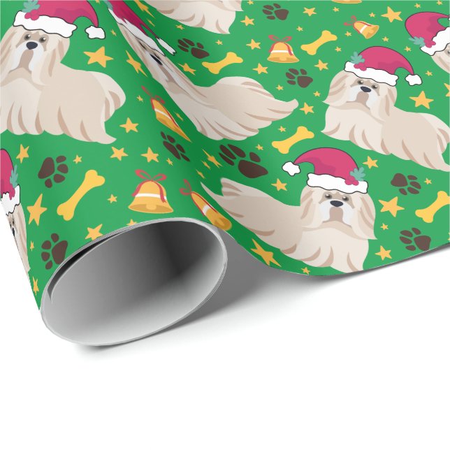 Papier Cadeau Chih Tzu Chien Avec Le Chapeau Du Père Noël (Coin rond)