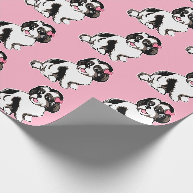 Papier Cadeau Chih Tzu Puppies Motif papier à envelopper rose (Coin)