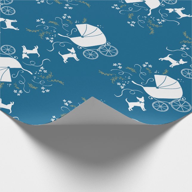 Papier Cadeau Chihuahua Baby shower Blue Boy Chig (Coin)