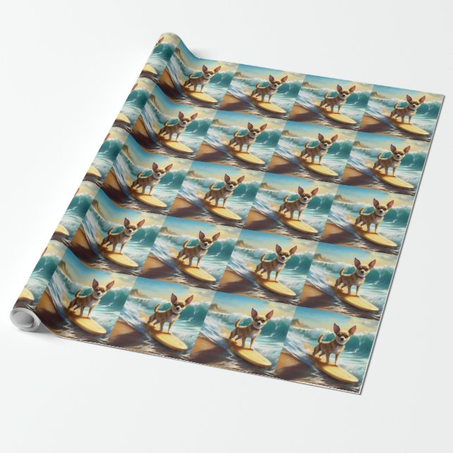 Papier Cadeau Chihuahua Beach Surf Peinture (Déroulé)
