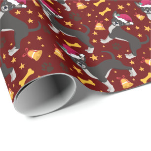 Papier Cadeau Chihuahua Chien avec chapeau de Noël Enveloppement