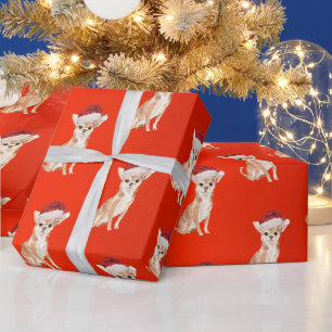 Papier Cadeau Chihuahua Chien Noël Red Santa Hat