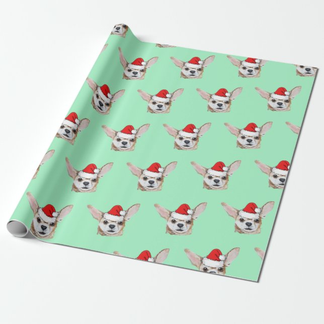 Papier Cadeau Chihuahua Chig avec Santa Hat (Déroulé)
