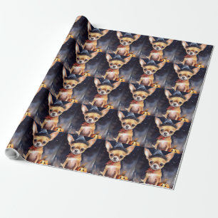 Papier Cadeau Chihuahua d'Halloween avec la peur Citrouille