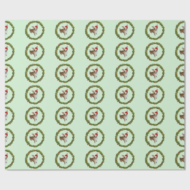 Papier Cadeau Chihuahua Père Noël (Plat)