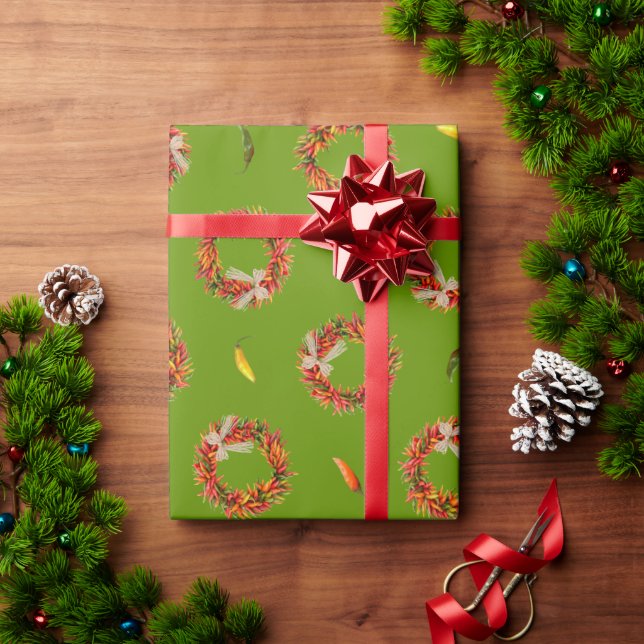 Papier Cadeau Chile Ristra Wreaths and Peppers All-Over Pattern (Cadeau de vacances)