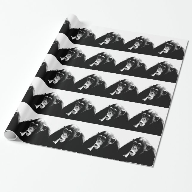 Papier Cadeau Chimpanzé noir blanc (Déroulé)