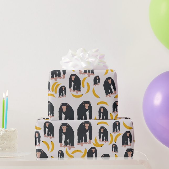 Papier Cadeau Chimpanzé singe et Motif bananier (Cadeaux de fête)