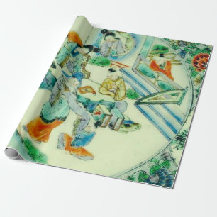 Papier Cadeau Chine antique Green Chinoiserie Floral Découpage
