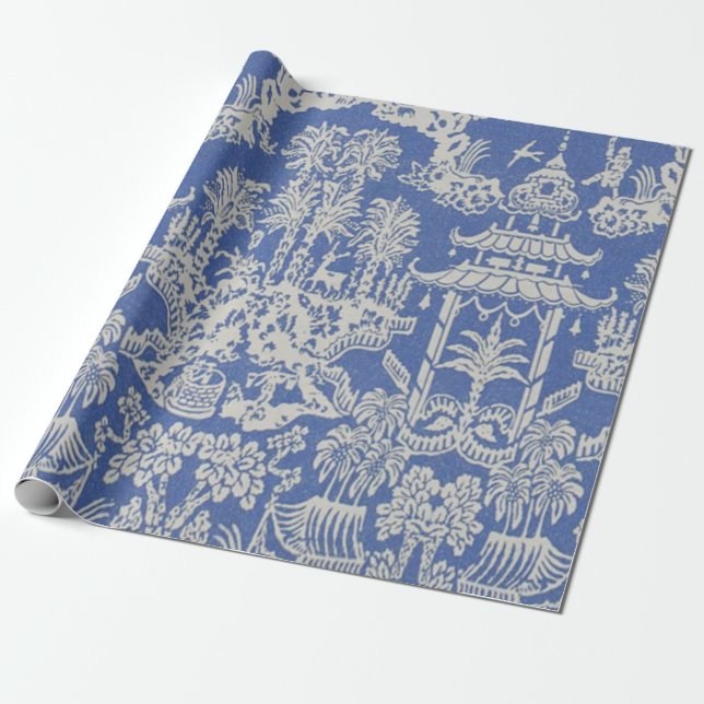 Papier Cadeau Chine bleu et blanc Découpage (Déroulé)