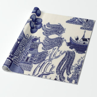 Papier Cadeau Chine bleu et blanc Découpage