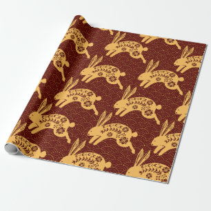 Papier Cadeau Chine lapin nouvelle année du dragon or rouge