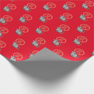 Papier Cadeau Chinois lunaire de souris rat de Nouvel An argent 