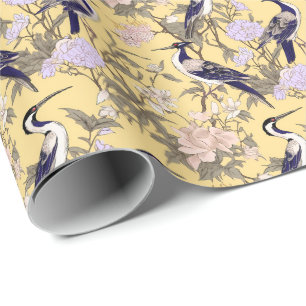 Papier Cadeau Chinoiserie Aiguille fleurie jaune