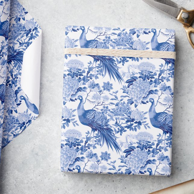 Papier Cadeau Chinoiserie Bleu & Blanc Ginger Jar Oiseaux florau (Créateur téléchargé)