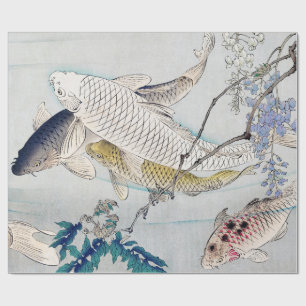 Papier Cadeau Chinoiserie Carpe Koï et Imprimé de Glycine Violet
